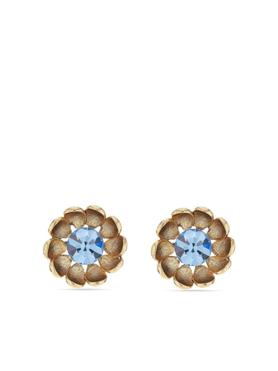 Shop Oscar De La Renta Crystal Flower Earrings In Gold