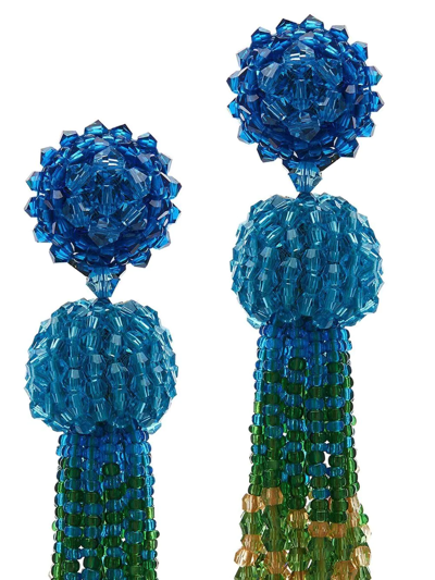 Shop Oscar De La Renta Beaded Tassel Earrings In Blue