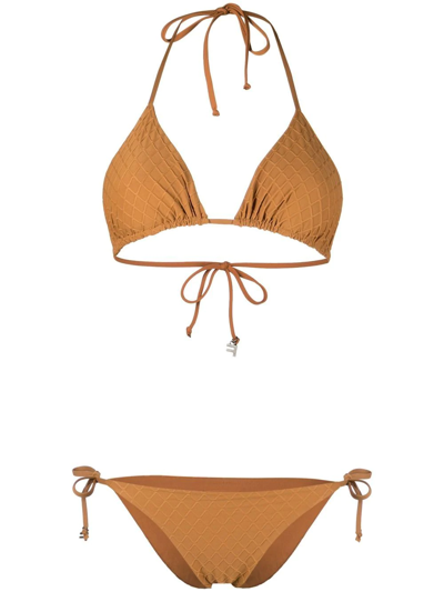 Shop Fisico Diamond-pattern String Bikini In Brown