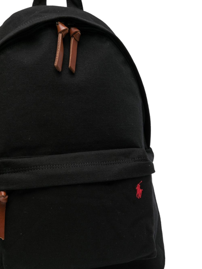 Shop Polo Ralph Lauren Logo-embroidered Canvas Backpack In Black
