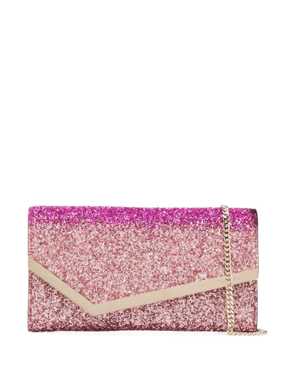Shop Jimmy Choo Emmie Glitter Clutch Bag In Pink