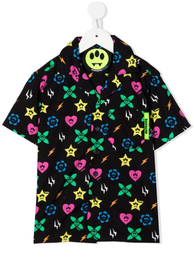 Barrow Monogram-pattern Polo Shirt In Black