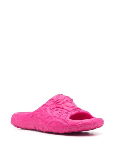 Versace Medusa Dimension Embossed Slides In Pink