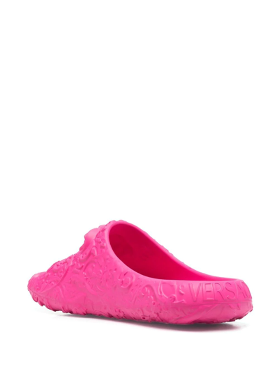 Versace Medusa Dimension Embossed Slides In Pink