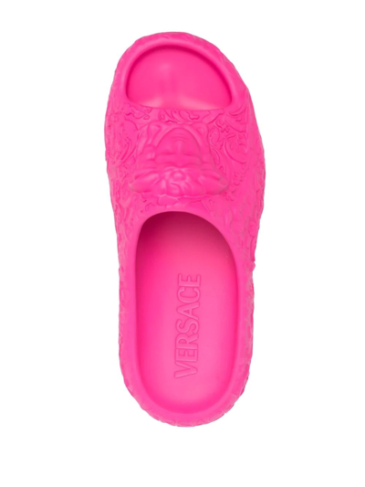 Versace Medusa Dimension Embossed Slides In Pink