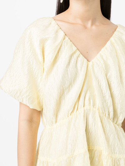 Shop B+ab Jacquard V-neck Dress In Yellow