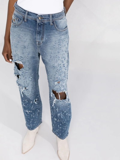 Shop Jacob Cohen Kendal Destroyed-effect Wide-leg Jeans In Blue
