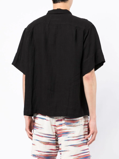 Story Mfg. Greetings Short Sleeve Organic Linen Button-up Shirt In Black