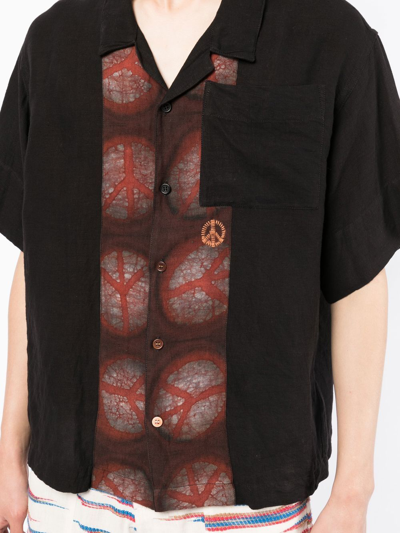 Story Mfg. Greetings Short Sleeve Organic Linen Button-up Shirt In Black