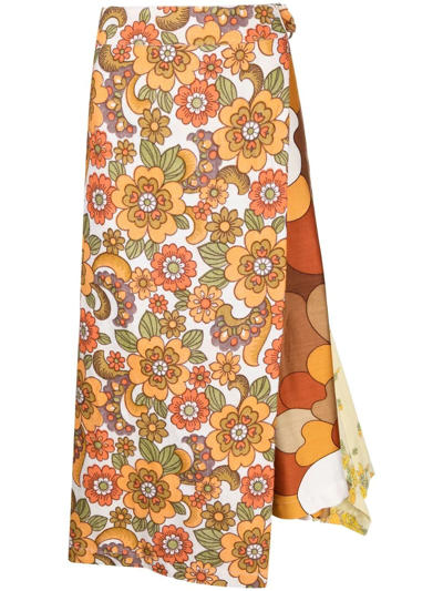 Shop Colville Floral-print Asymmetric Midi Skirt In Orange