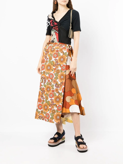 Shop Colville Floral-print Asymmetric Midi Skirt In Orange