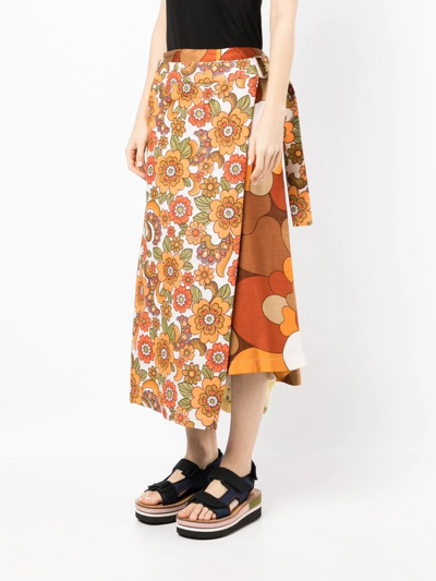 Shop Colville Floral-print Asymmetric Midi Skirt In Orange