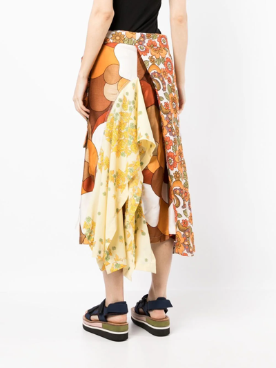 Colville Floral-print Asymmetric Midi Skirt In Orange