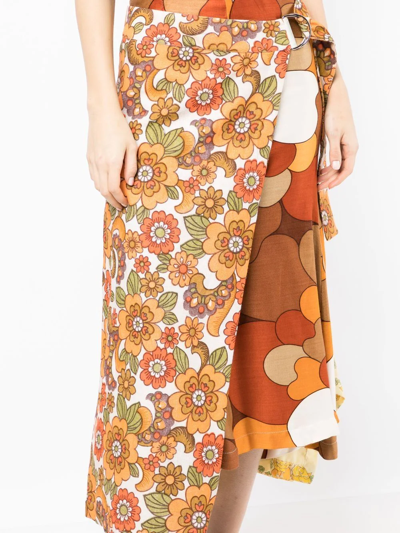 Shop Colville Floral-print Asymmetric Midi Skirt In Orange