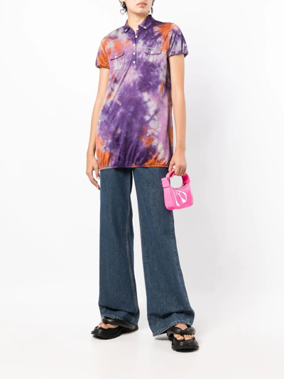Stain Shade Tie-dye Print Polo Top In Purple