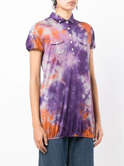 Shop Stain Shade Tie-dye Print Polo Top In Purple