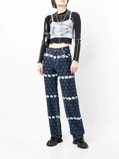 Shop Charles Jeffrey Loverboy Lace-detail Cropped Top In Blue
