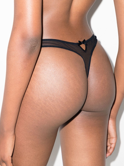 Fleur Du Mal Black Lily Embroidery Hipster Thong In Black