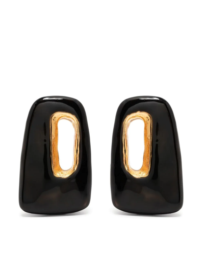 Shop Marni Trapeze-shape Enamel Earrings In Black
