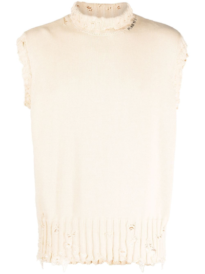 Shop Marni Distressed Sleeveless Vest In Yellow