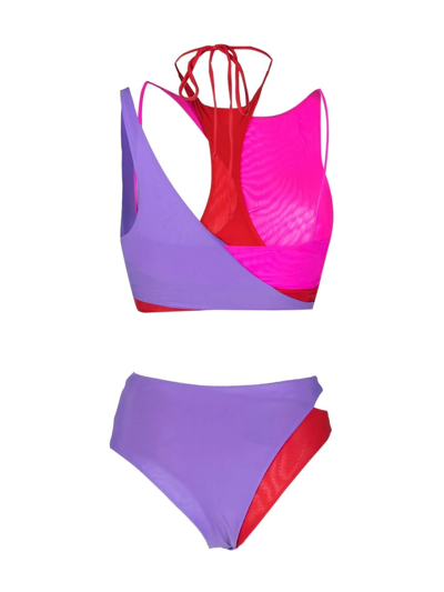 Shop Attico Asymmetric Layered Bikini In Purple