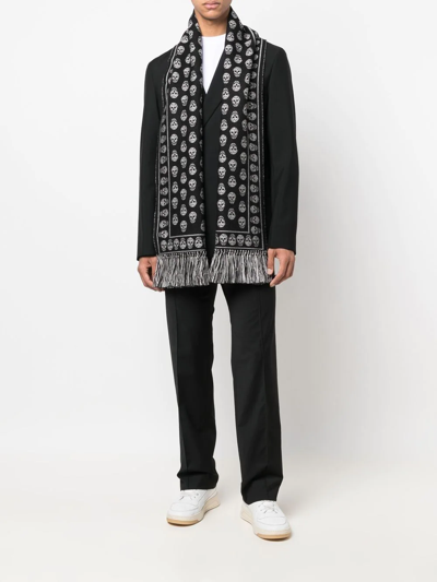 Shop Alexander Mcqueen Skull-knit Fringed Scarf In Black