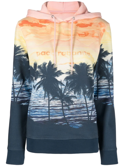 Shop Rabanne Sunset-print Logo Hoodie In Blue