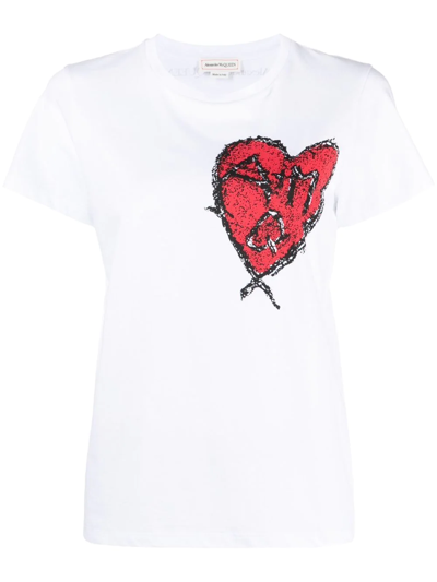 Shop Alexander Mcqueen Scribble Heart-print T-shirt In White