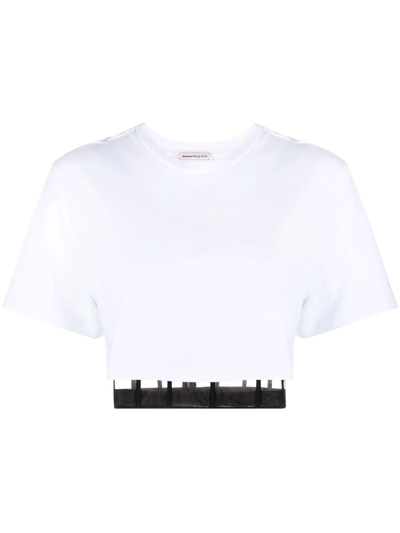 Shop Alexander Mcqueen Cropped Cut-out T-shirt In White