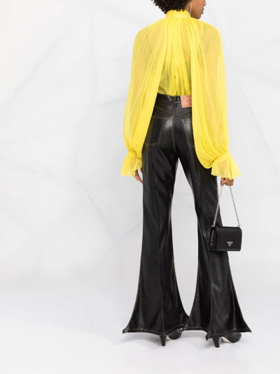 Shop Atu Body Couture Pussy-bow Silk Sheer Blouse In Yellow