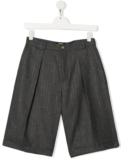 Shop Balmain Teen Metallic-pinstripes Shorts In Grey
