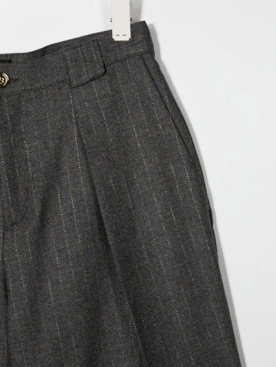 Shop Balmain Teen Metallic-pinstripes Shorts In Grey