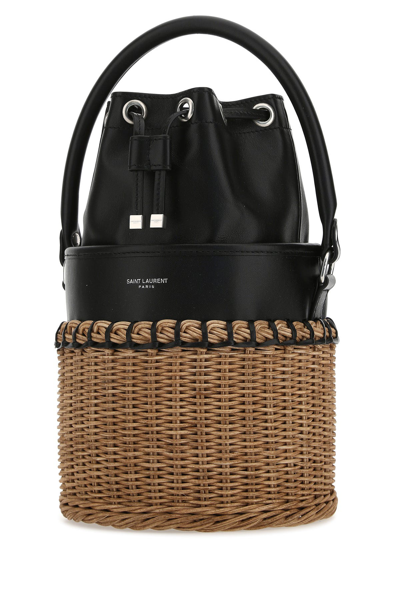 Saint Laurent Two-tone Leather And Vimini Small Bahia Bucket Bag  Multicoloured Donna Tu | ModeSens