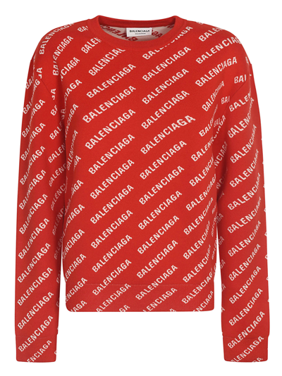 Shop Balenciaga Logo Motif Jumper In Red/white