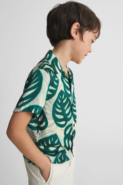 Shop Reiss Yung - Green Cuban Collar Monster Leaf Print Shirt, Age 8-9 Years
