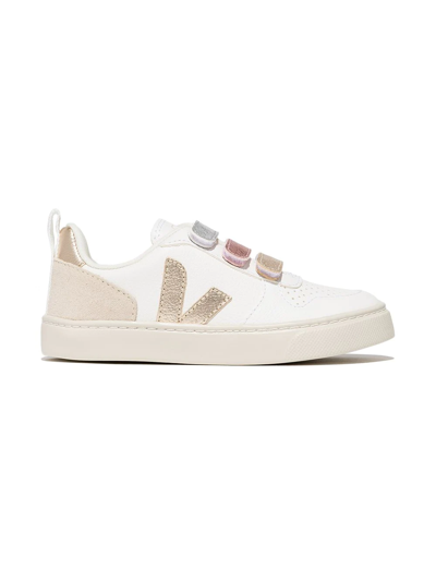 Shop Veja V-10 Metallic Sneakers In White