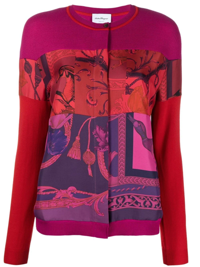 Ferragamo Heritage-print Panelled Cardigan In 粉色