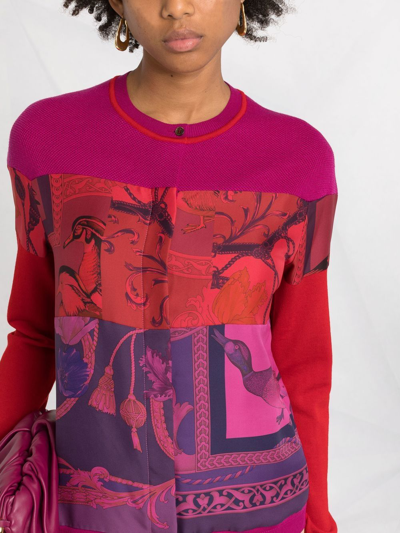 Ferragamo Heritage-print Panelled Cardigan In 粉色