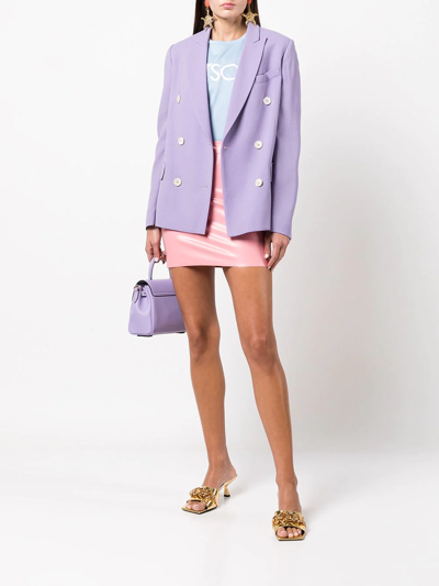 Shop Versace High-shine Mini Skirt In 粉色