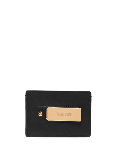 Versace Engraved-logo Plaque Cardholder In Black