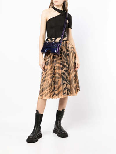 Shop Off-white Zebra-print Flared Skirt In 褐色