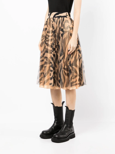 Shop Off-white Zebra-print Flared Skirt In 褐色