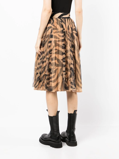 Off-white Zebra-print Flared Skirt In 褐色