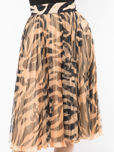 Shop Off-white Zebra-print Flared Skirt In 褐色