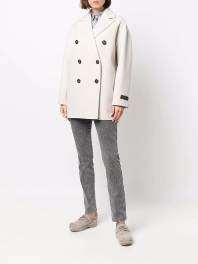 Shop Brunello Cucinelli Double-breasted Cashmere Coat In Grey