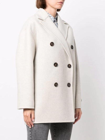 Brunello Cucinelli Double Breasted Cashmere Peacoat In Grey