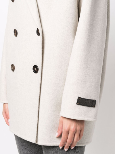 Brunello Cucinelli Double Breasted Cashmere Peacoat In Grey