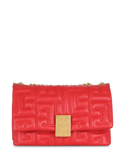 Balmain 1945 Soft Small Bag In Quilted Leather In Red