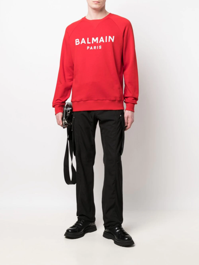 Shop Balmain Logo-print Sweatshirt In Red