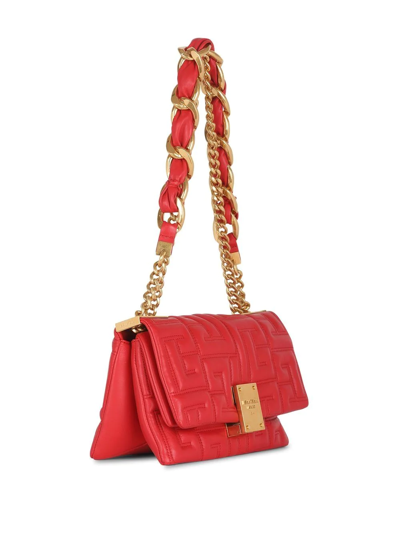 Balmain 1945 Soft Small Bag In Quilted Leather In Red